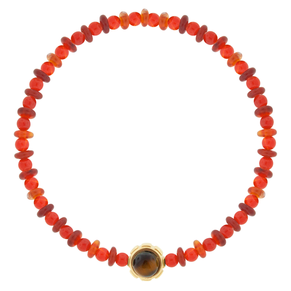 Luis Morais Rotary Collar With Turquoise & Tigers Eye Cabochons On Beaded Bracelet