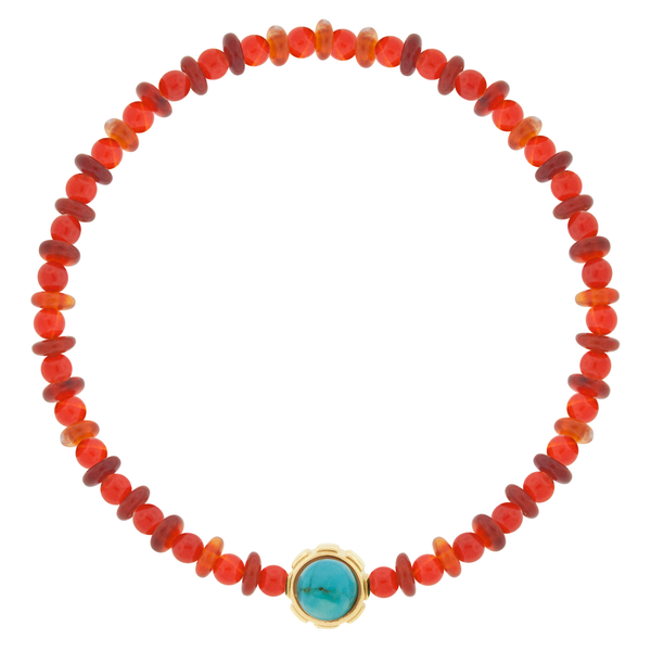 Luis Morais Rotary Collar With Turquoise & Tigers Eye Cabochons On Beaded Bracelet