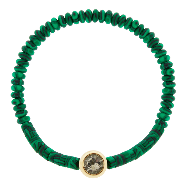 luis morais Round Morganite Bead on Malachite Beaded Bracelet