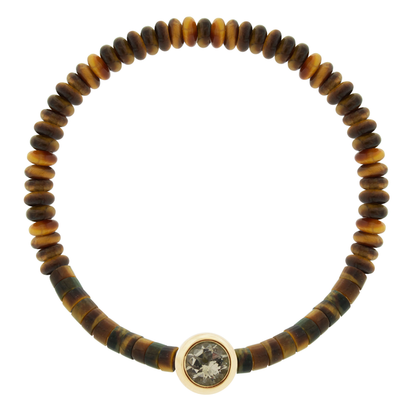 luis morais Round Morganite Bead on Tiger's Eye Beaded Bracelet