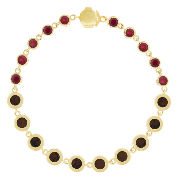 luis morais Ruby and Obsidian Mahogany Gemstone Gold Bracelet