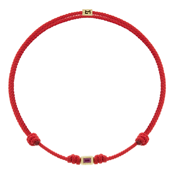 Luis Morais Ruby Baguette Corrugated Ingot On Cord Bracelet