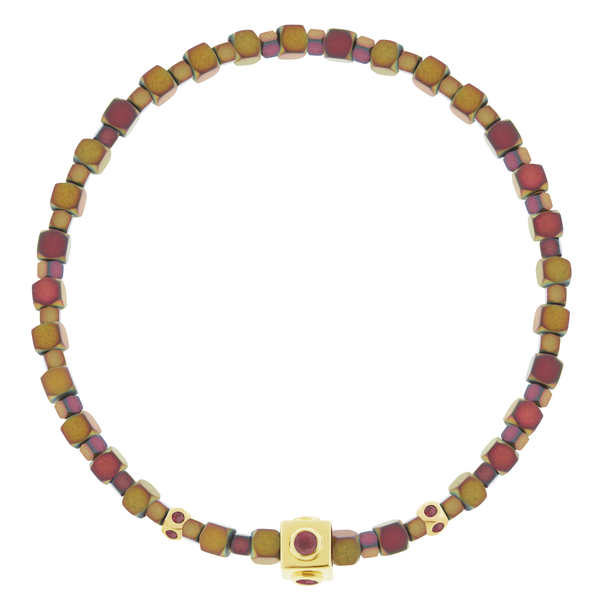 luis morais Ruby Lego Cube with Tetras on Sunset Hematite Bracelet