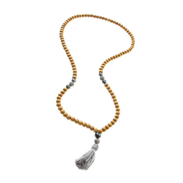 luis morais Sandalwood Tahitian Pearl Diamond Mala Necklace