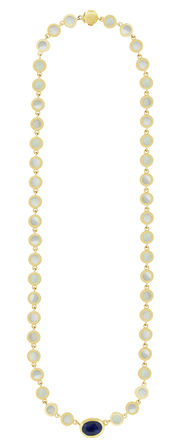 Luis Morais Sapphire Eye Mother Of Pearl Gold Link Necklace