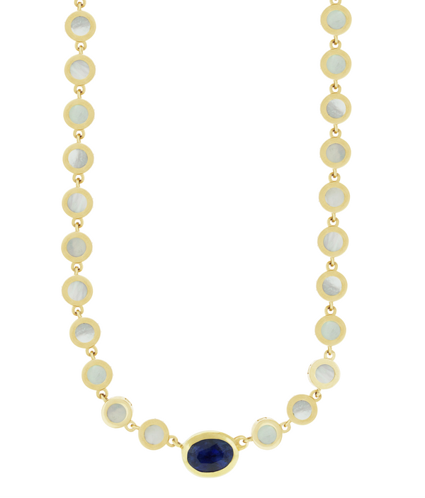 luis morais Sapphire Eye Mother of Pearl Gold Link Necklace