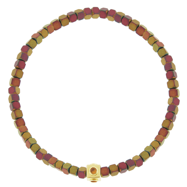 luis morais Sapphire Lego Cube on Sunset Hematite Bead Bracelet