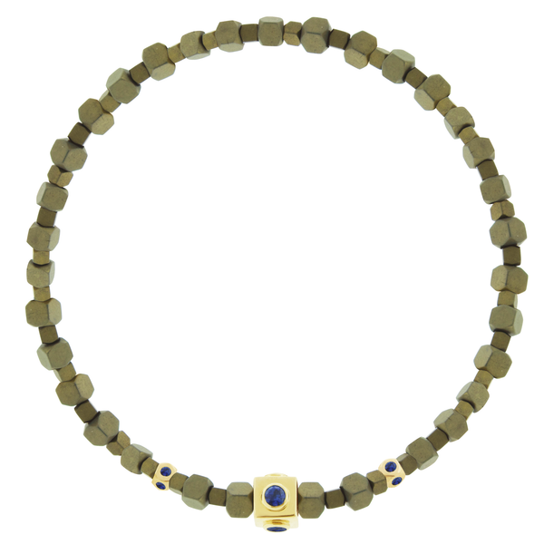 luis morais Sapphire Lego Cube with Tetras on Bronze Hematite Bracelet