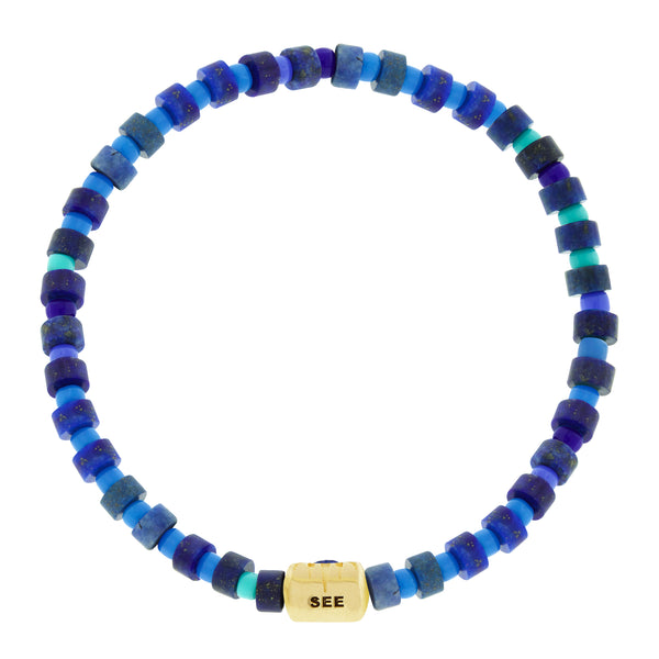 Luis Morais SEE ALL Eye Ingot With Marquise Blue Sapphire On Bead Bracelet