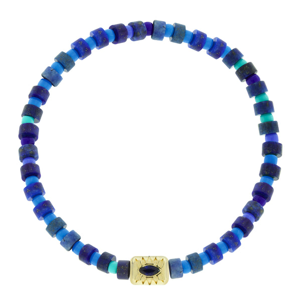 Luis Morais SEE ALL Eye Ingot With Marquise Blue Sapphire On Bead Bracelet