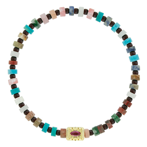 luis morais SEE ALL Eye Ingot with Marquise Pink Sapphire on Bead Bracelet