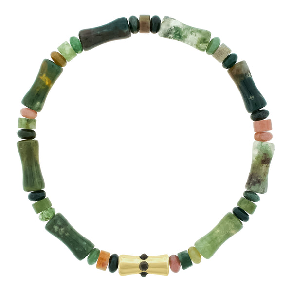 luis morais Sheath Bamboo Tube with Quartz on Agate Bead Bracelet