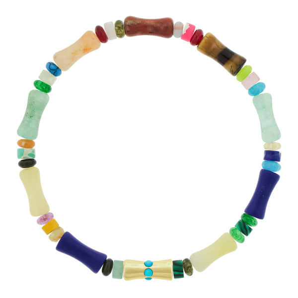 luis morais Sheath Bamboo Tube with Turquoise on Gemstone Bead Bracelet