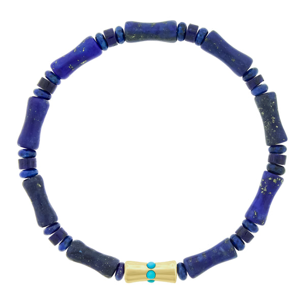 luis morais Sheath Bamboo Tube with Turquoise on Lapis Bead Bracelet