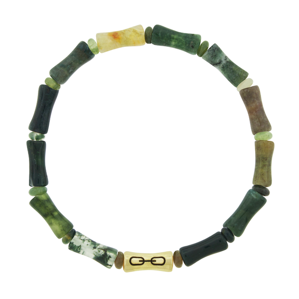 luis morais Sheath Tube with Enameled Chain Symbol on Indian Agate Bead Bracelet