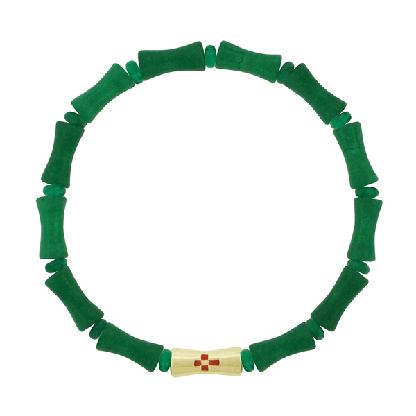 luis morais Sheath Tube with Enameled Cross on Jade Bead Bracelet