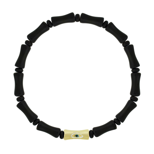 luis morais Sheath Tube with Enameled Eye on Black Agate Bead Bracelet