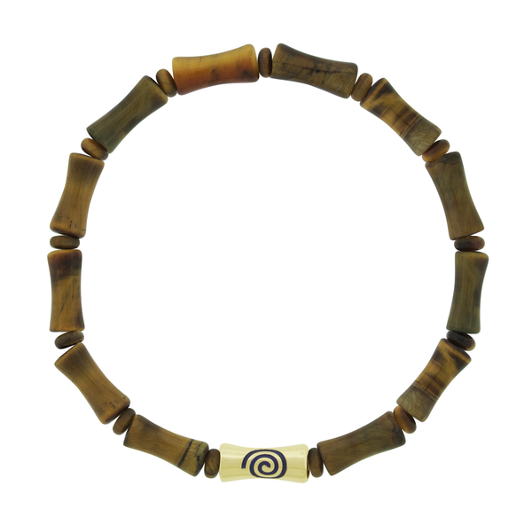 luis morais Sheath Tube with Enameled Spiral Symbol on Tiger's Eye Bead Bracelet
