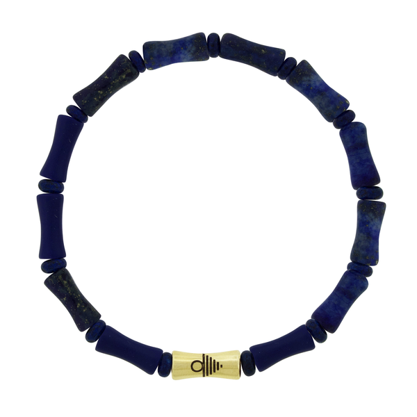 luis morais Sheath Tube with Enameled Unknown Symbol on Lapis Bead Bracelet