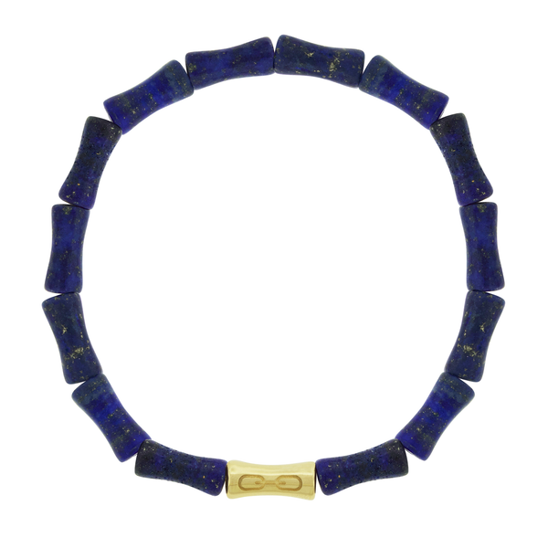 luis morais Sheath Tube with Recessed Chain Symbol on Lapis Bead Bracelet
