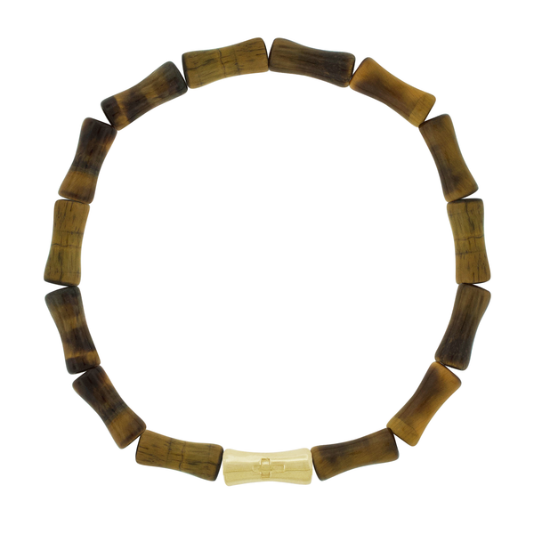 luis morais Sheath Tube with Recessed Cross Symbol on Tiger's Eye Bead Bracelet