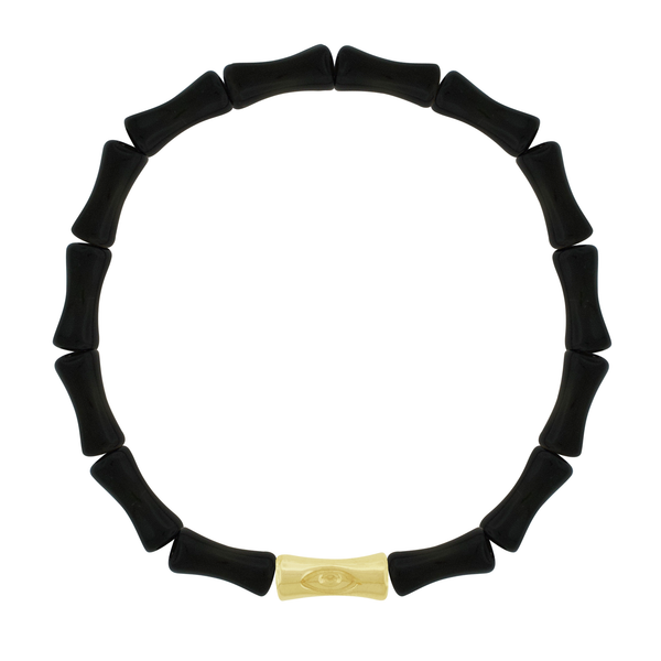 luis morais Sheath Tube with Recessed Eye Symbol on Onyx Bead Bracelet