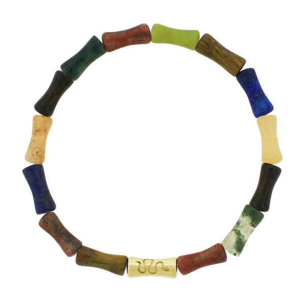 luis morais Sheath Tube with Recessed Snake Symbol on Gemstone Bead Bracelet