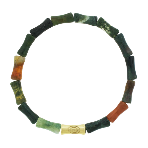 luis morais Sheath Tube with Recessed Spiral Symbol on Agate Bead Bracelet