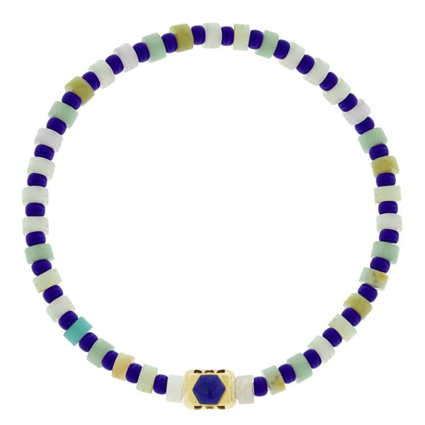 Luis Morais SHIELD ME Ingot With Lapis Hexagon On Amazonite Bead Bracelet