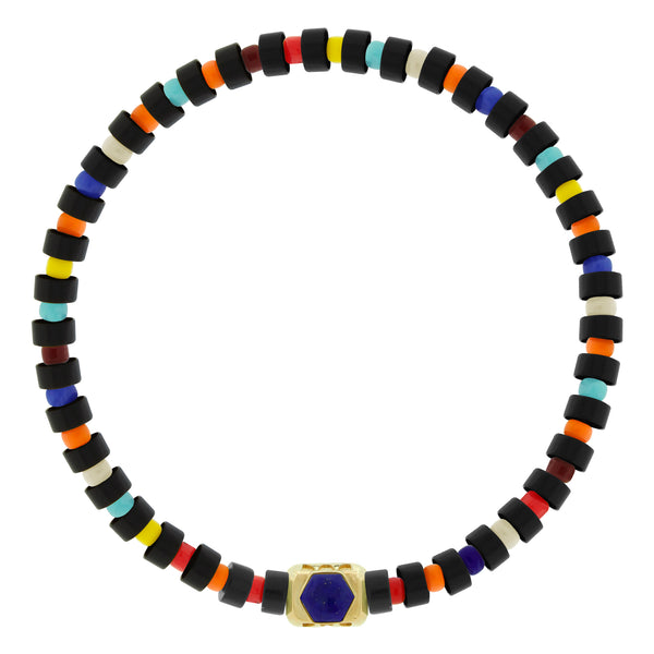 Luis Morais SHIELD ME Ingot With Lapis Hexagon On Beaded Bracelet