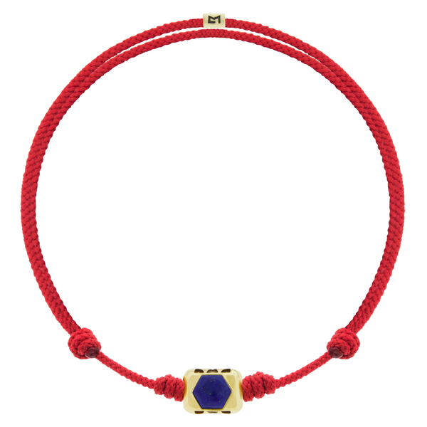 Luis Morais SHIELD ME Ingot With Lapis Hexagon On Red Cord Bracelet