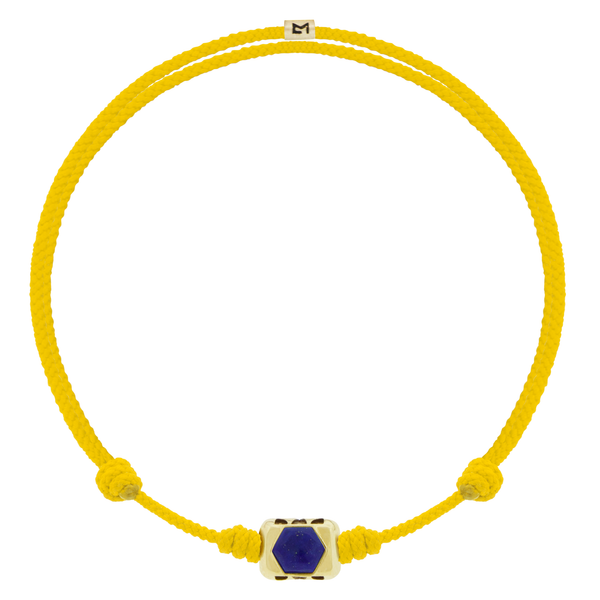 Luis Morais SHIELD ME Ingot With Lapis Hexagon On Yellow Cord Bracelet