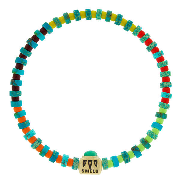 Luis Morais SHIELD ME Ingot With Turquoise Hexagon On Beaded Bracelet