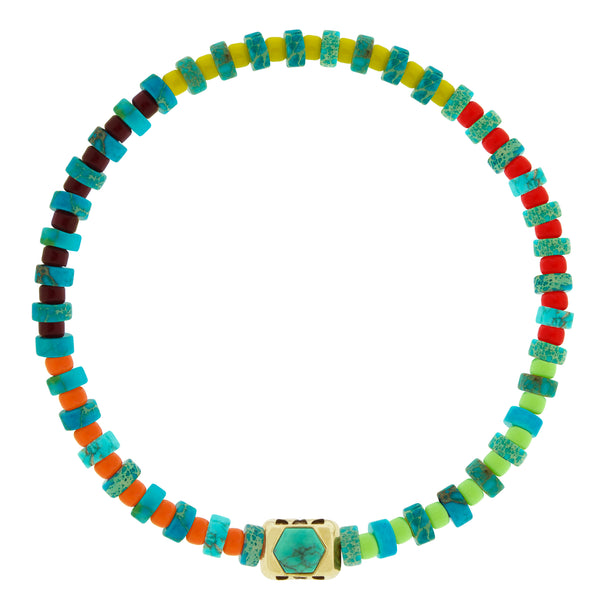luis morais SHIELD ME Ingot with Turquoise Hexagon on Beaded Bracelet