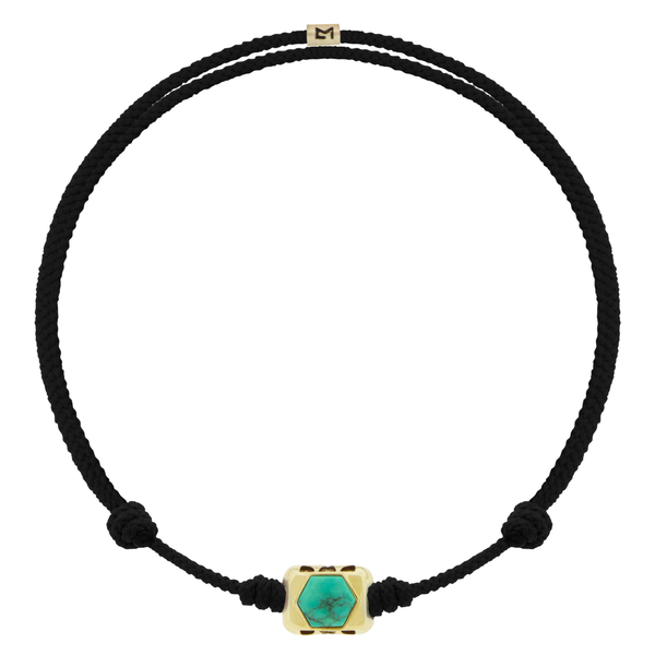 Luis Morais SHIELD ME Ingot With Turquoise Hexagon On Black Cord Bracelet