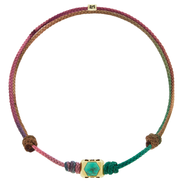 Luis Morais SHIELD ME Ingot With Turquoise Hexagon On Moody Rainbow Cord Bracelet