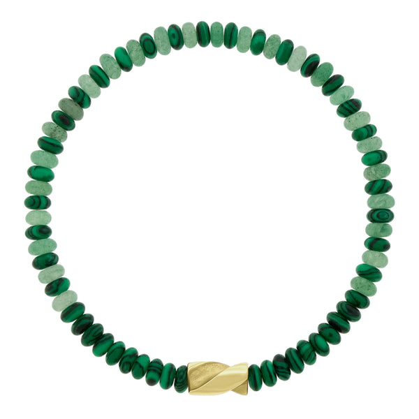luis morais Short Gold Drill Bit on Malachite Mix Bracelet
