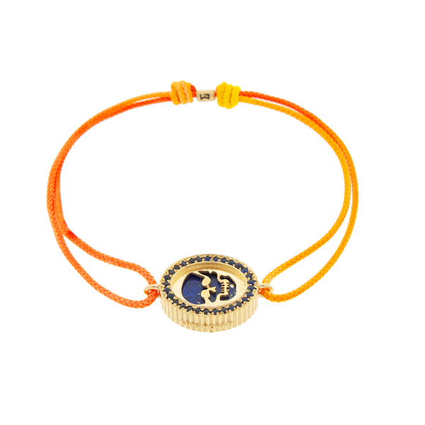 luis morais Skull Medallion with Blue Sapphires and Lapis on Yellow Ombre Cord Bracelet