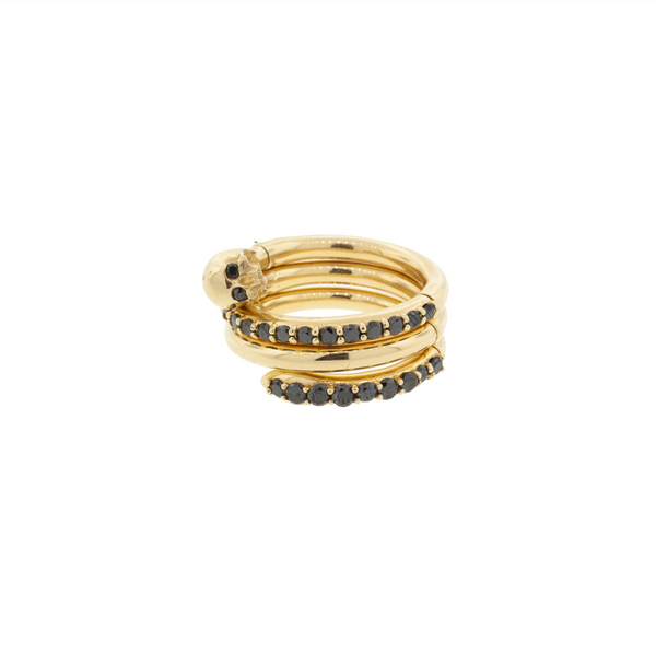 Luis Morais Skull Serpentine Ring With Black Diamonds