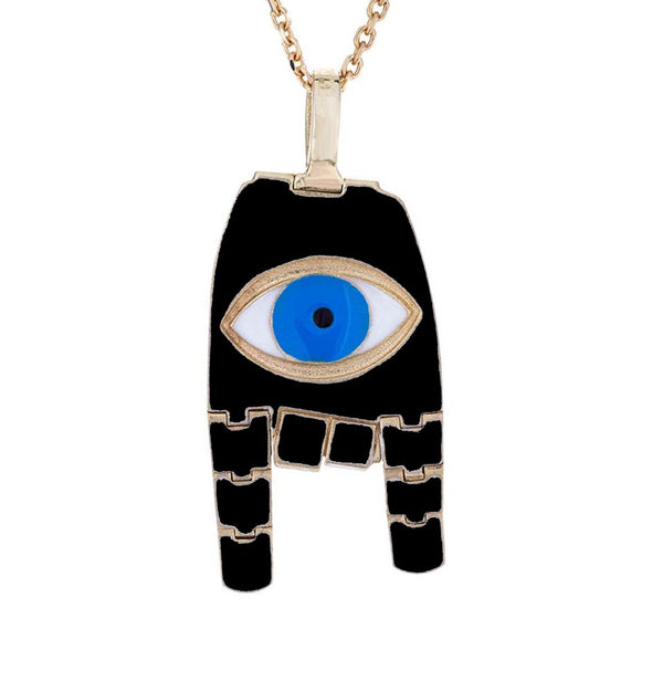 luis morais Small Articulated Black Enameled Hand Pendant Necklace