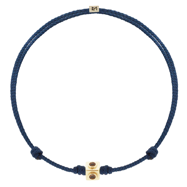 luis morais Small Gold Citrine Lego Cube on Navy Blue Cord Bracelet