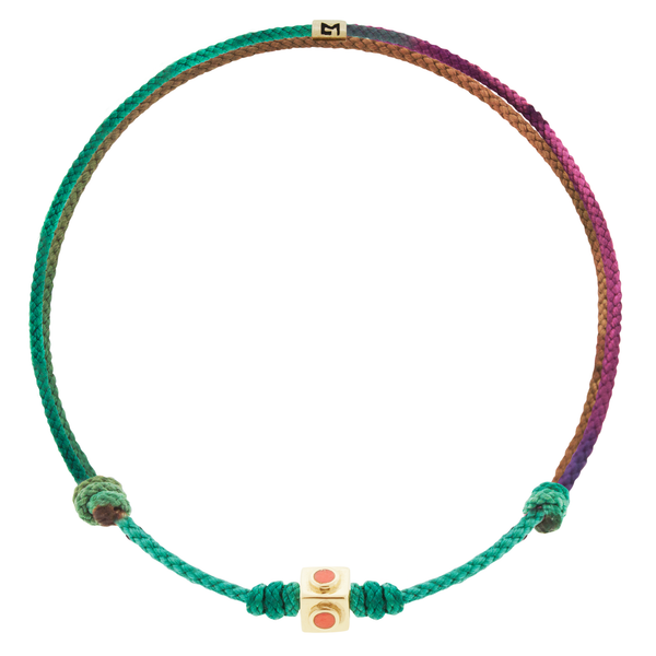 luis morais Small Gold Coral Lego Cube on Moody Rainbow Cord Bracelet