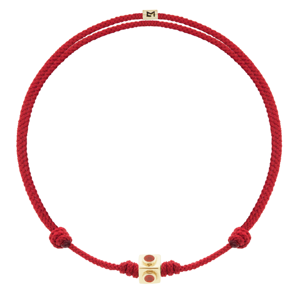 luis morais Small Gold Coral Lego Cube on Red Cord Bracelet