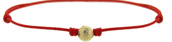 Luis Morais Small Gold Flower Ball With Diamond On A Cord Bracelet