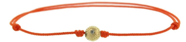 Luis Morais Small Gold Flower Ball With Diamond On A Cord Bracelet