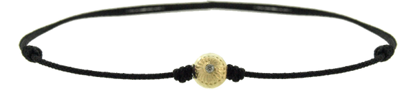 luis morais Small Gold Flower Ball with Diamond on a Cord Bracelet