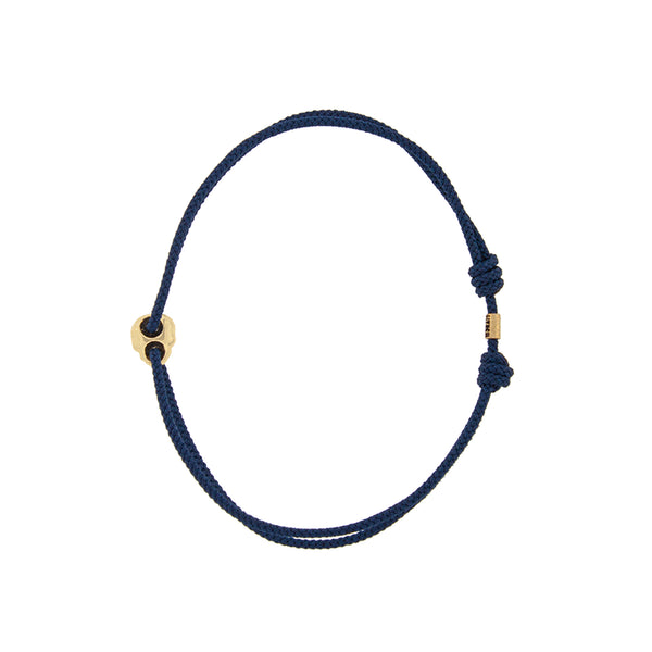luis morais Small Gold Skull Outline on a Navy Cord Bracelet