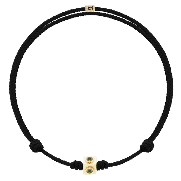 luis morais Small Gold Tourmaline Lego Cube on Black Cord Bracelet