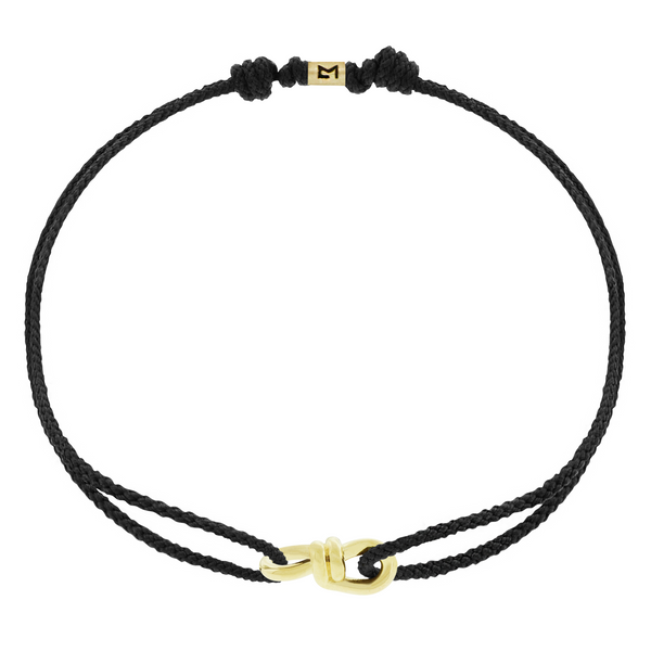 luis morais Small Twisted Gold Knot on Black Cord Bracelet
