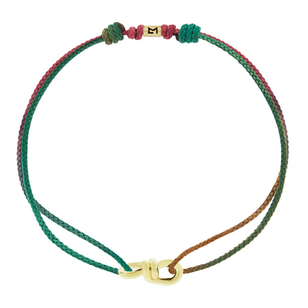 luis morais Small Twisted Gold Knot on Moody Rainbow Cord Bracelet